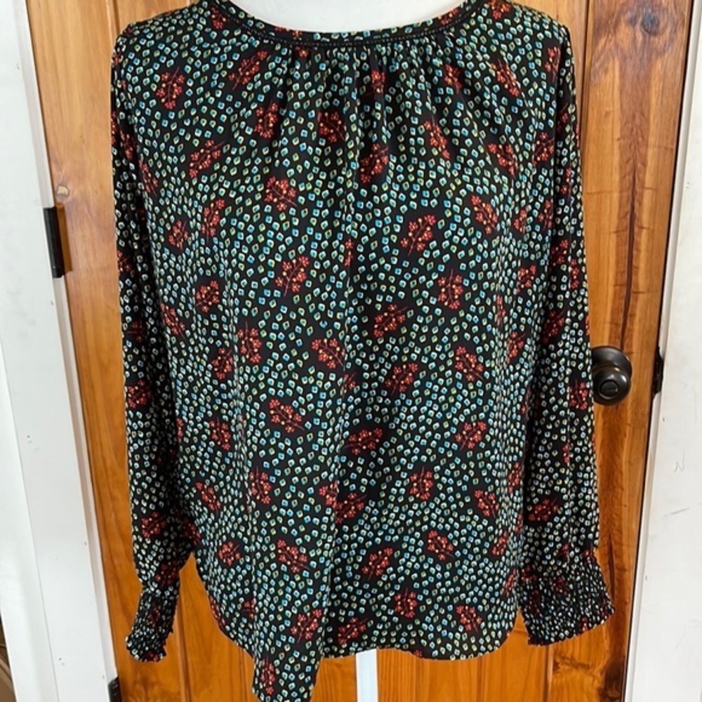 LOFT Black Floral Long Sleeve Blouse
